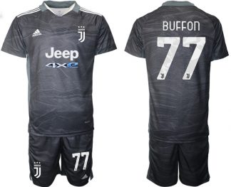 Bestellten Günstige Fußballtrikots Herren Juventus Turin Torwarttrikot Set schwarz Buffon 77