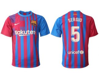 FC Barcelona Heimtrikot 2021/22 Herren Fußballtrikots blau mit Aufdruck Sergio 5
