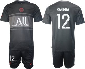 Fußball Trikotsatz PSG Ausweichtrikot 2021/2022 schwarz/grau mit Aufdruck Rafinha 12