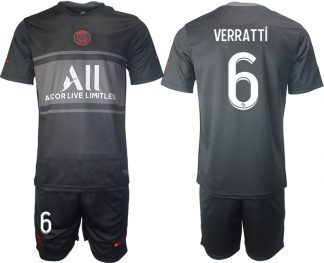 Fußball Trikotsatz PSG Ausweichtrikot 2021/2022 schwarz/grau mit Aufdruck Verratti 6