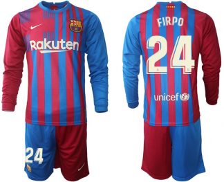 Herren Fußballtrikot FC Barcelona Junior Firpo 24# Home Trikotsatz Langarm + Kurze Hosen