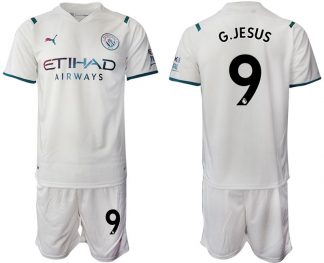 Manchester City Auswärtstrikot 2022 weiß/hellblau mit Aufdruck G.Jesus 9