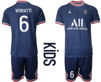 Paris Saint Germain PSG Heimtrikot 2021/22 für Kinder in blau mit Aufdruck Verratti 6