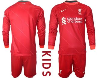 Personalisierbar FC Liverpool Heimtrikot 2021/22 Trikotsatz Langarm in rot für Kinder