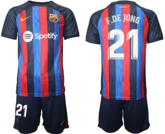 FC Barcelona 2022/23 Heimtrikot dunkles Blau Trikotsatz Kurzarm mit Aufdruck F.DE JONG 21