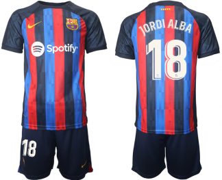 FC Barcelona 2022/23 Heimtrikot dunkles Blau Trikotsatz Kurzarm mit Aufdruck JORDI ALBA 18