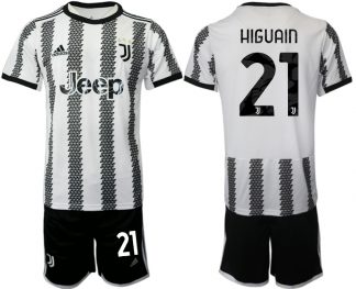 Herren Fußballtrikots Juventus 2022-23 Heimtrikot Schwarz Weiß kaufen mit Aufdruck HIGUAIN 21
