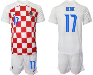 Herren Kroatien Heimtrikot WM-2022 weiß Rot Kaufen Kurzarm + Kurze Hosen REBIC #17