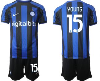Herren Fussballtrikots Inter Mailand 2022-2023 Heimtrikot Blau Kurzarm + Kurze Hosen YOUNG 15