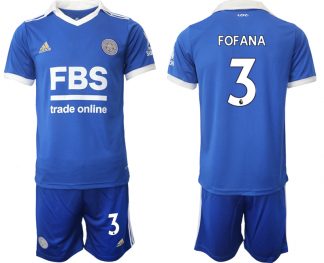Neuen Leicester City 2022-23 Heimtrikot blau weiß Kurzarm + Kurze Hosen mit Aufdruck FOFANA 3