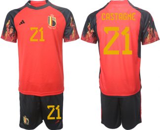 Belgien WM 2022 Heimtrikot rot schwarz Kurzarm + Kurze Hosen CASTAGNE 21