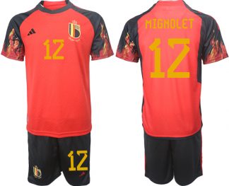 Fußballtrikot für Herren Belgien WM 2022 Heimtrikot rot schwarz Trikotsatz MIGNOLET 12