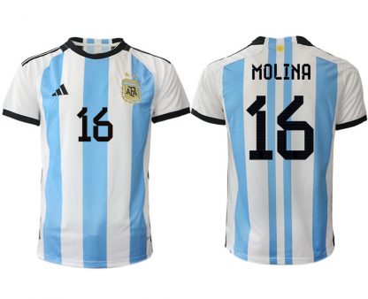 Fussballtrikots Günstig Argentinien Heimtrikot WM 2022 Weiss Blau Kurzarm MOLINA 16