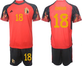 Herren Belgien WM 2022 Heimtrikot rot schwarz Fußballtrikots Trikotsatz ONANA 18
