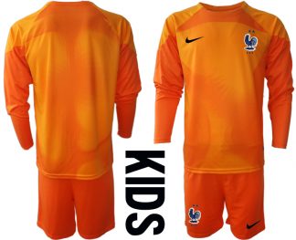 Billige Fussballtrikots Frankreich 2022/23 Torwarttrikot orange Langarm Trikotsatz für Kinder