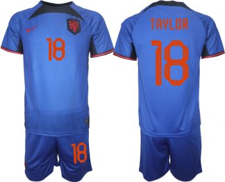 Herren Niederlande Auswärtstrikot blau Fußball WM 2022 Kurzarm Outlet TAYLOR 18