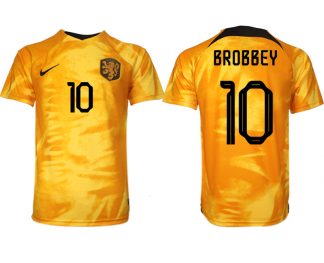Herren Niederlande Heimtrikot WM 2022 Orange Fußballtrikot mit Aufdruck BROBBEY 10