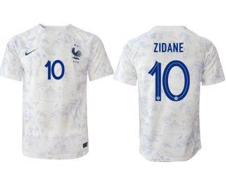 Fußballtrikot für Herren Frankreich Fußball WM 2022-23 Auswärtstrikot weiß Kurzarm ZIDANE 10