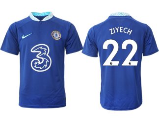 Herren Chelsea FC Heimtrikot 2022-23 blau Kurzarm mit Aufdruck ZIYECH 22