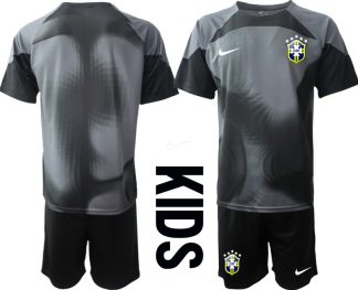 Kaufe Kinder Brasilien 2022/23 Torwarttrikot schwarz Trikotsatz Kurzarm + Kurze Hosen