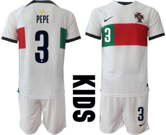 Kinder Portugal Fußball WM 2022 Auswärtstrikot Kurzarm + Kurze Hosen PEPE 3