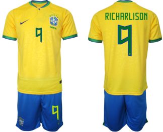 Günstig Heimtrikot Brasilien WM 2022 Trikot gelb Trikotsatz für Herren RICHARLISON 9