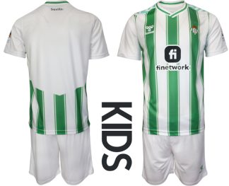 Billige Kinder Real Betis 2023-2024 Trikot in grün-weißen Fußballtrikots Set