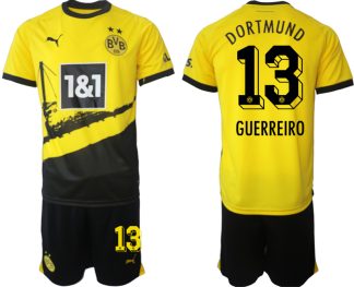 Günstige Borussia Dortmund BVB Heimtrikot 2023-24 Kurzarm + Kurze Hosen GUERREIRO 13