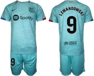 Herren Set FC Barcelona 23-24 Drittes Trikot blau mit Aufdruck Robert Lewandowski 9