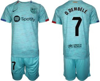 Herren Set FC Barcelona 23-24 Drittes Trikot blau Ousmane Dembele 7