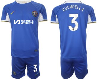 Fußball trikotsatz für Herren Chelsea 2023-24 weiß blau Heimtrikot Marc Cucurella 3