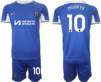 Fußball trikotsatz für Herren Chelsea 2023-24 weiß blau Heimtrikot Mykhailo Mudryk 10