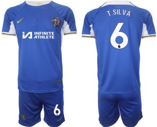 Fußball trikotsatz für Herren Chelsea 2023-24 weiß blau Heimtrikot Thiago Silva 6
