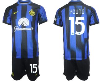 Günstige Fußballtrikots Inter Milan Heimtrikot 2023-24 Kurzarm + Kurze Hosen Ashley Young 15