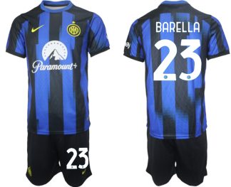 Günstige Fußballtrikots Inter Milan Heimtrikot 2023-24 Kurzarm + Kurze Hosen Nicolo Barella 23