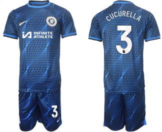 Herren Chelsea 2023-24 Auswärtstrikot Fußballtrikots Trikotsatz Marc Cucurella 3