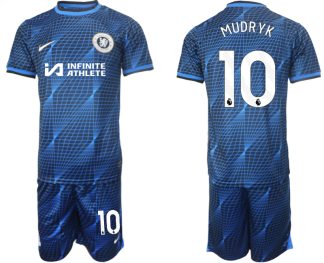 Herren Chelsea 2023-24 Auswärtstrikot Fußballtrikots Trikotsatz Mykhailo Mudryk 10