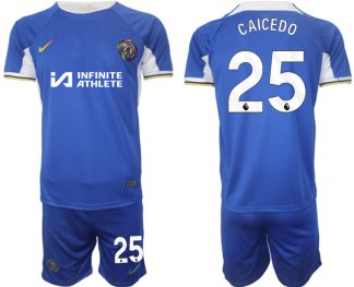 Herren Fußballtrikots Set Chelsea 2023-24 weiß blau Heimtrikot Moises Caicedo 25