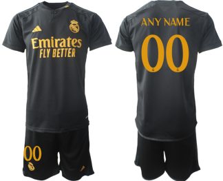 Personalisierbar Real Madrid 2023-24 Drittes Trikot schwarze goldgelb Fußball trikotsatz