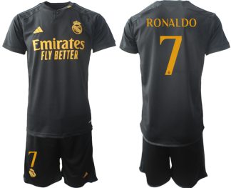 Real Madrid 2023-24 Drittes Trikot schwarze goldgelb Fußballtrikots Set Cristiano Ronaldo 7