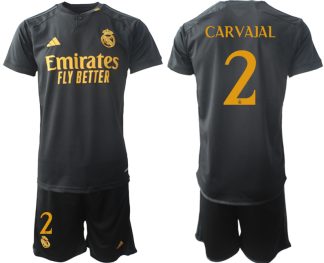 Real Madrid 2023-24 Drittes Trikot schwarze goldgelb Fußballtrikots Set Daniel Carvajal 2