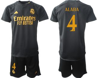 Real Madrid 2023-24 Drittes Trikot schwarze goldgelb Fußballtrikots Set David Alaba 4
