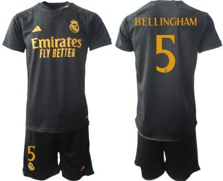 Real Madrid 2023-24 Drittes Trikot schwarze goldgelb Fußballtrikots Set Jude Bellingham 5