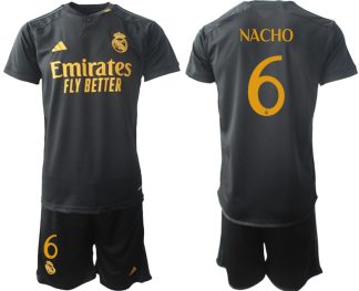 Real Madrid 2023-24 Drittes Trikot schwarze goldgelb Fußballtrikots Set Nacho 6