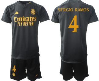 Real Madrid 2023-24 Drittes Trikot schwarze goldgelb Fußballtrikots Set Sergio Ramos 4