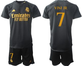 Real Madrid 2023-24 Drittes Trikot schwarze goldgelb Fußballtrikots Set Vinicius Junior 7